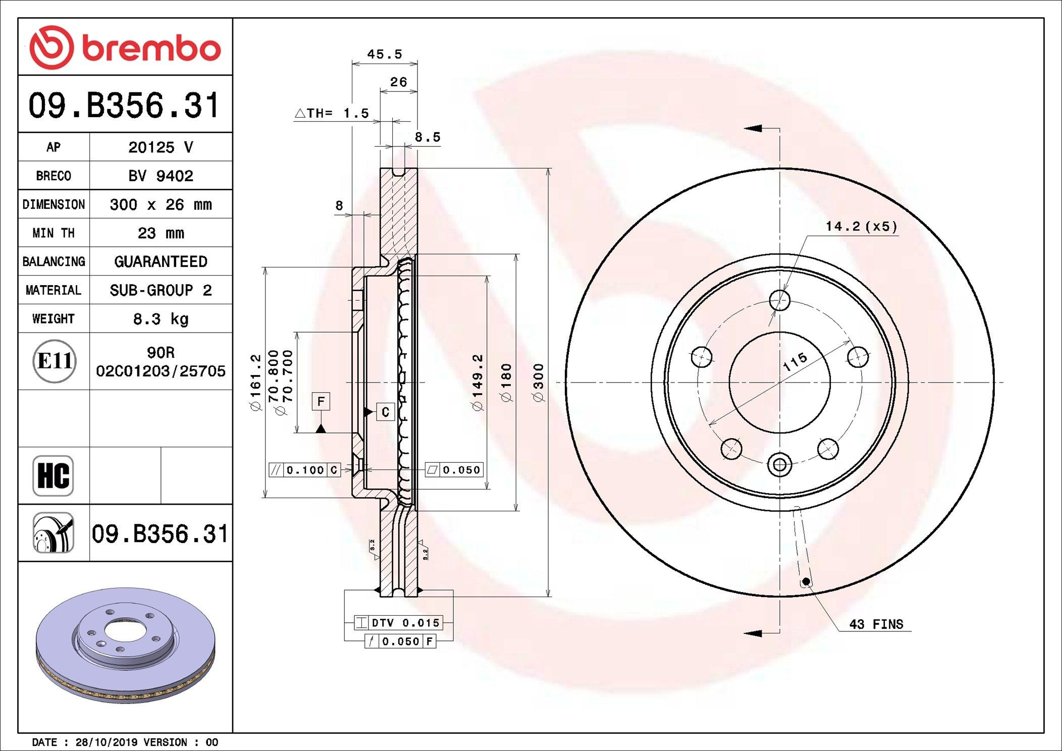 Передний тормозной диск Brembo 09B35631