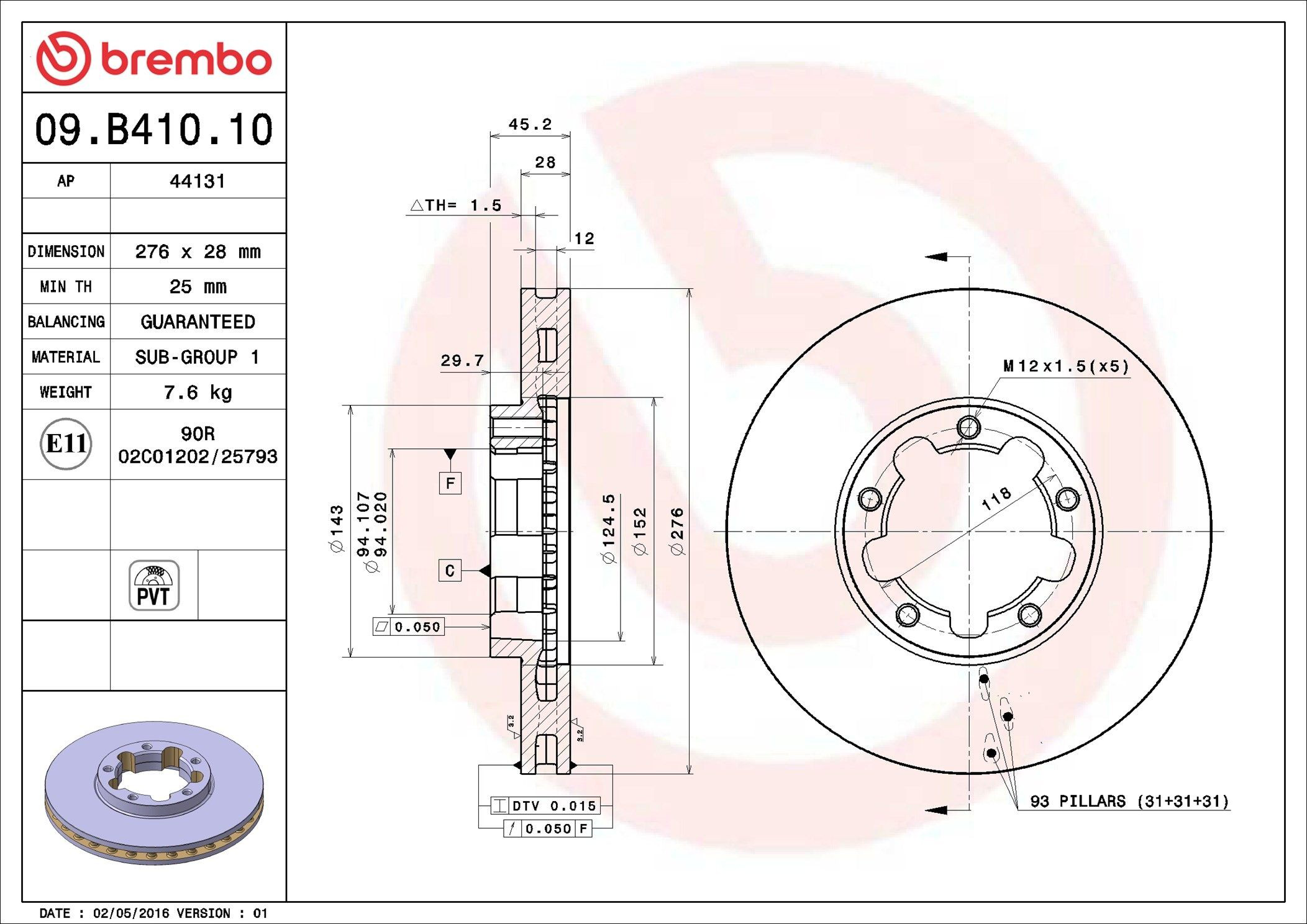Тормоз дисковый передний Brembo 09B41010 цена, от 65.94 USD