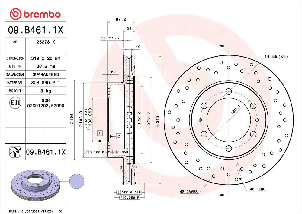Передние тормозные диски 09B4611X Brembo
