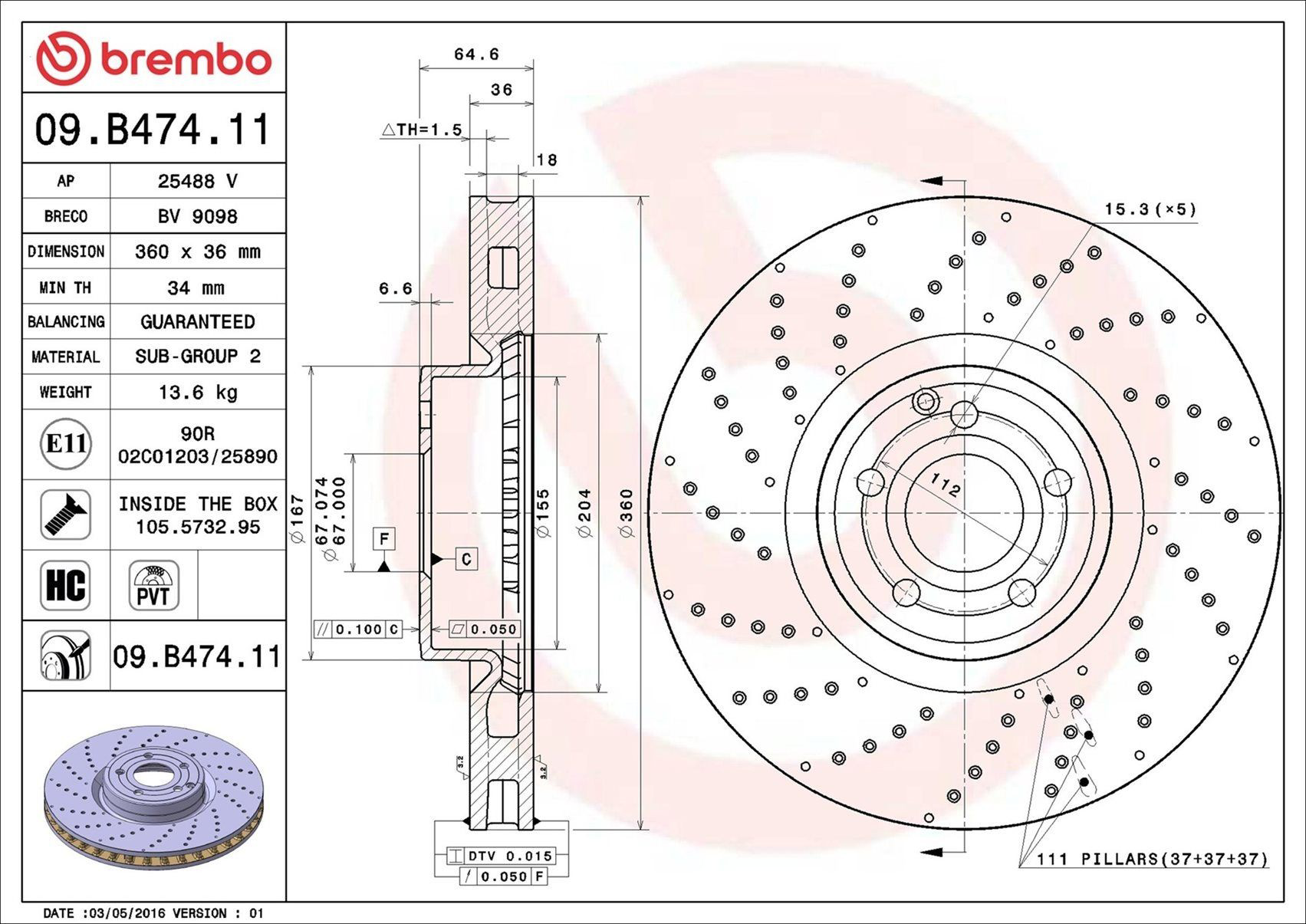 Купить 09B47411 Brembo Ротор тормозной