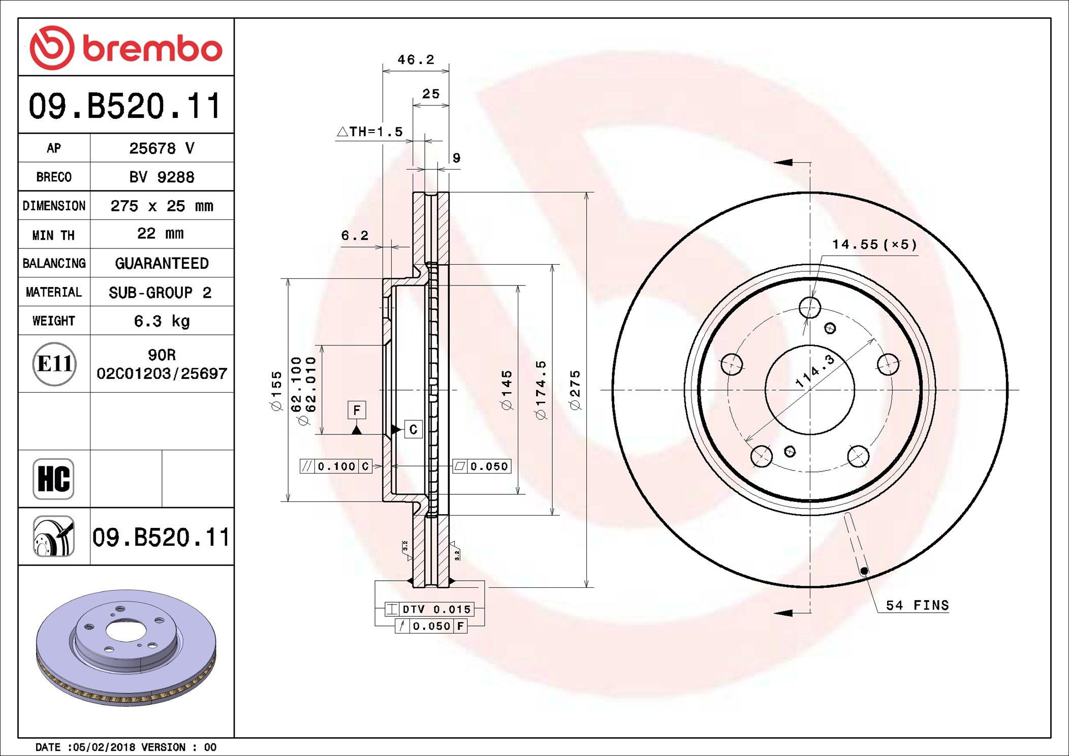 Тормоз дисковый передний Brembo 09B52011 цена, от 57.12 USD