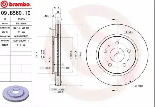 Передние тормозные диски 09B56010 Brembo