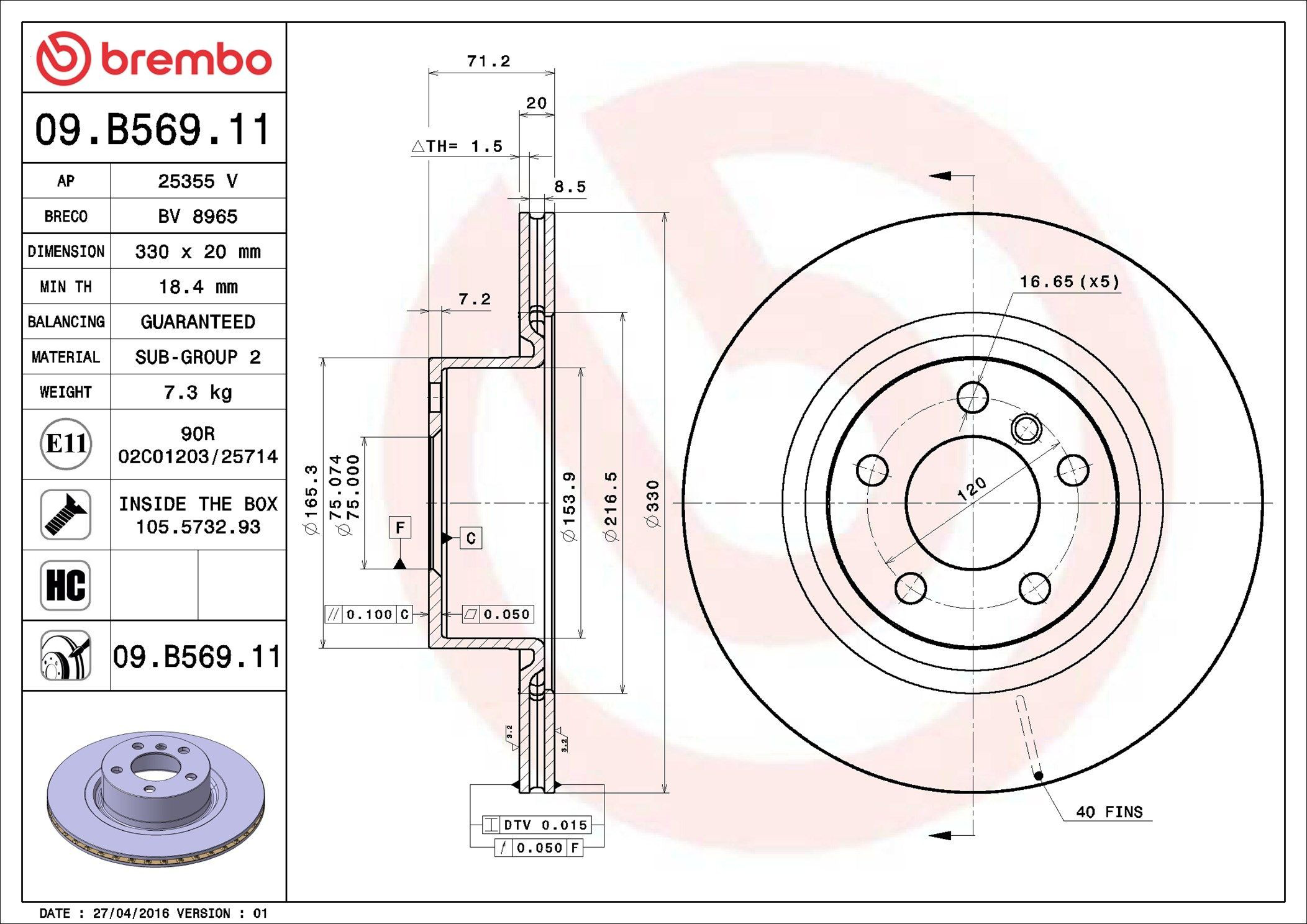 Задний тормозной диск Brembo 09B56911 цена, от 69.20 USD