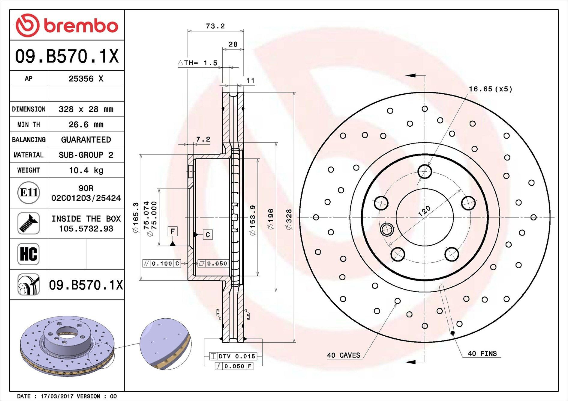 09B5701X Brembo Диск тормозной передний