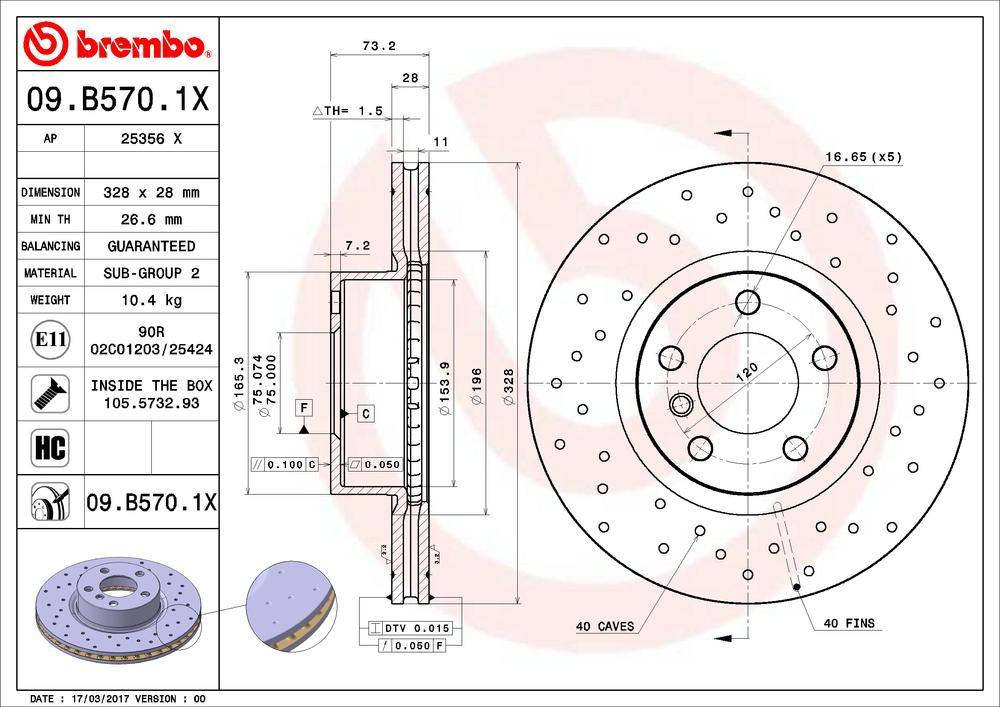 Купить 09B5701X Brembo Ротор тормозной