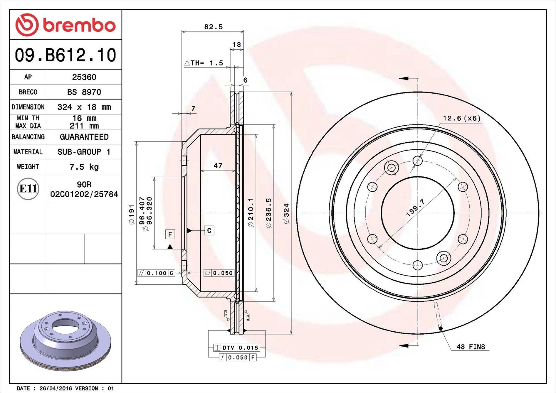 Задний тормозной диск Brembo 09B61210 цена, от 75.29 USD