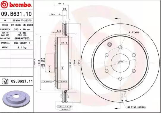 Тормозные диски 09B63111 Brembo