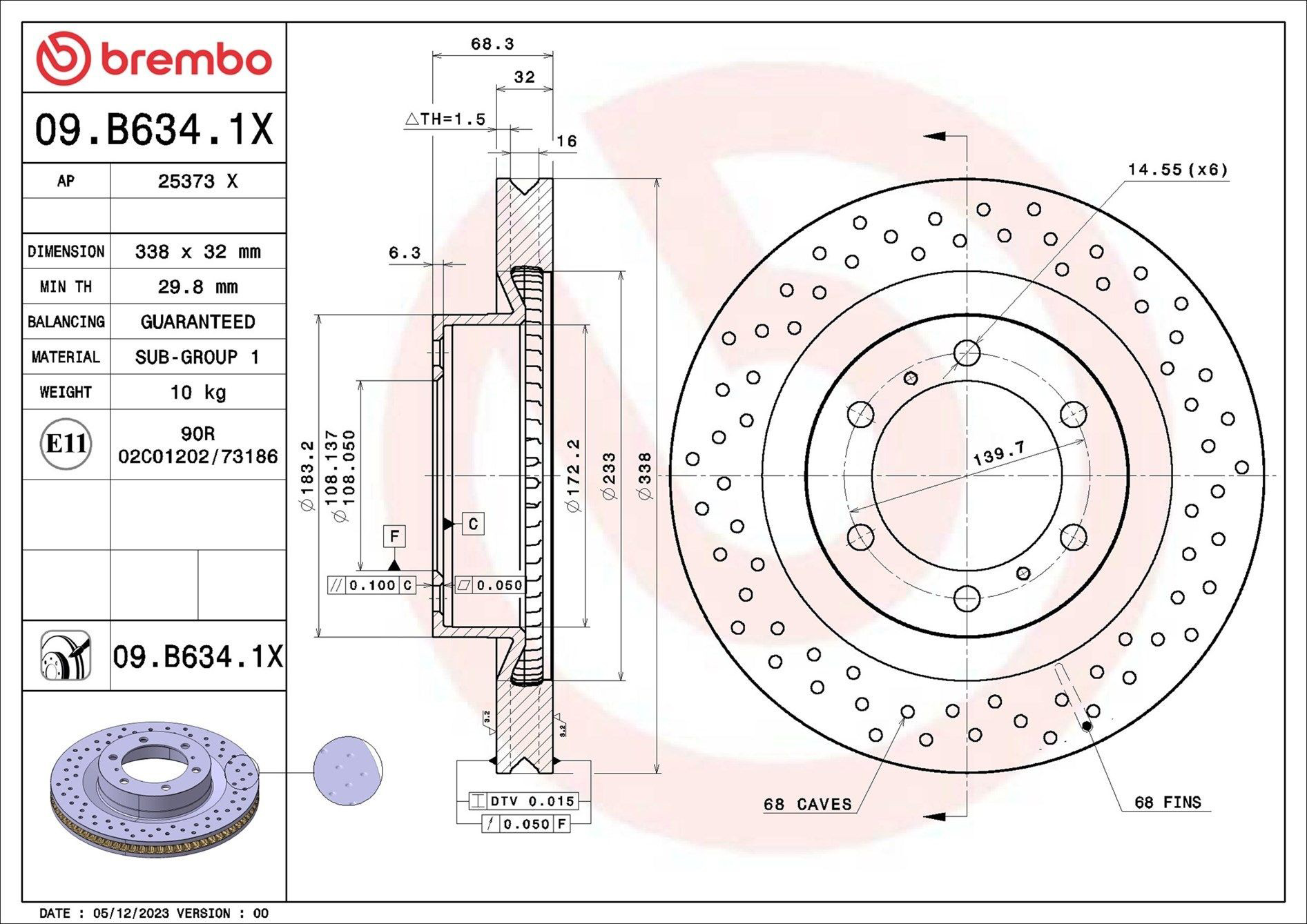09B6341X Brembo Диск тормозной передний