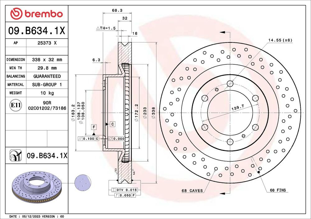 Тормоз дисковый передний Brembo 09B6341X цена, от 122.44 USD
