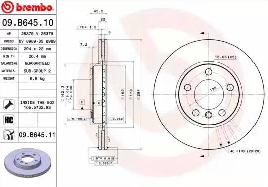 09B64511 Brembo Диск тормозной передний