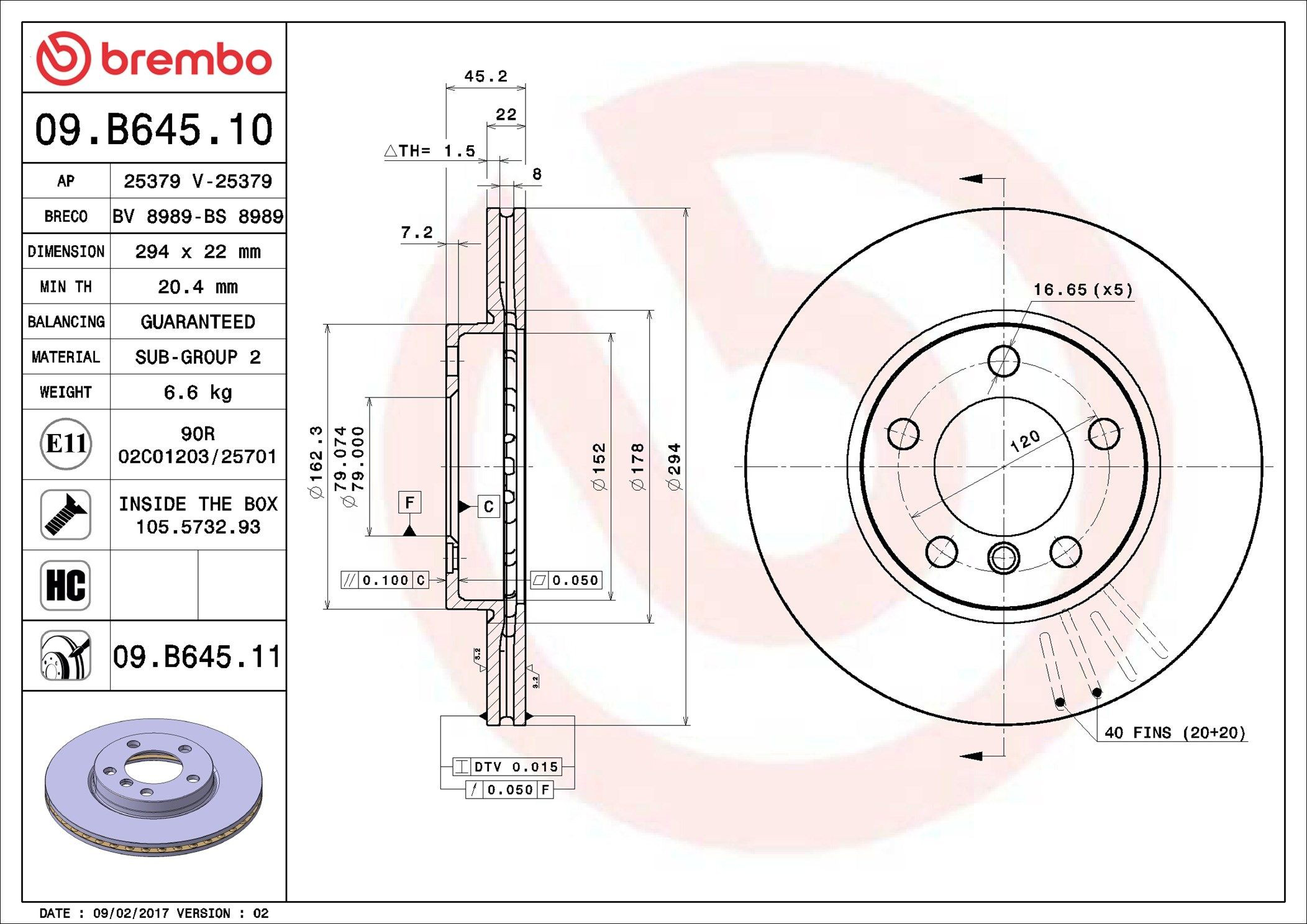 Тормоз дисковый передний Brembo 09B64511 цена, от 67.76 USD