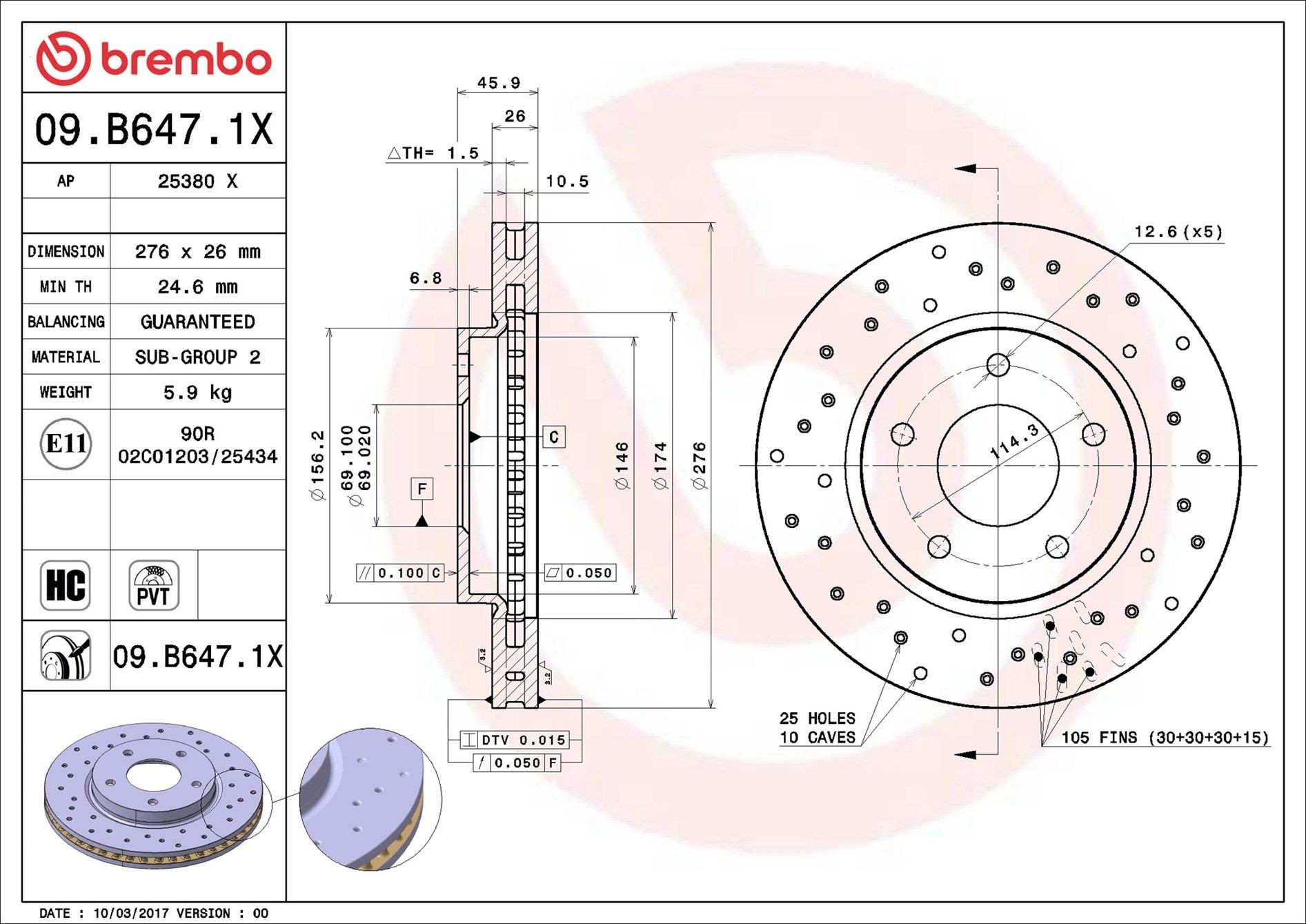Купить 09B6471X Brembo Ротор тормозной