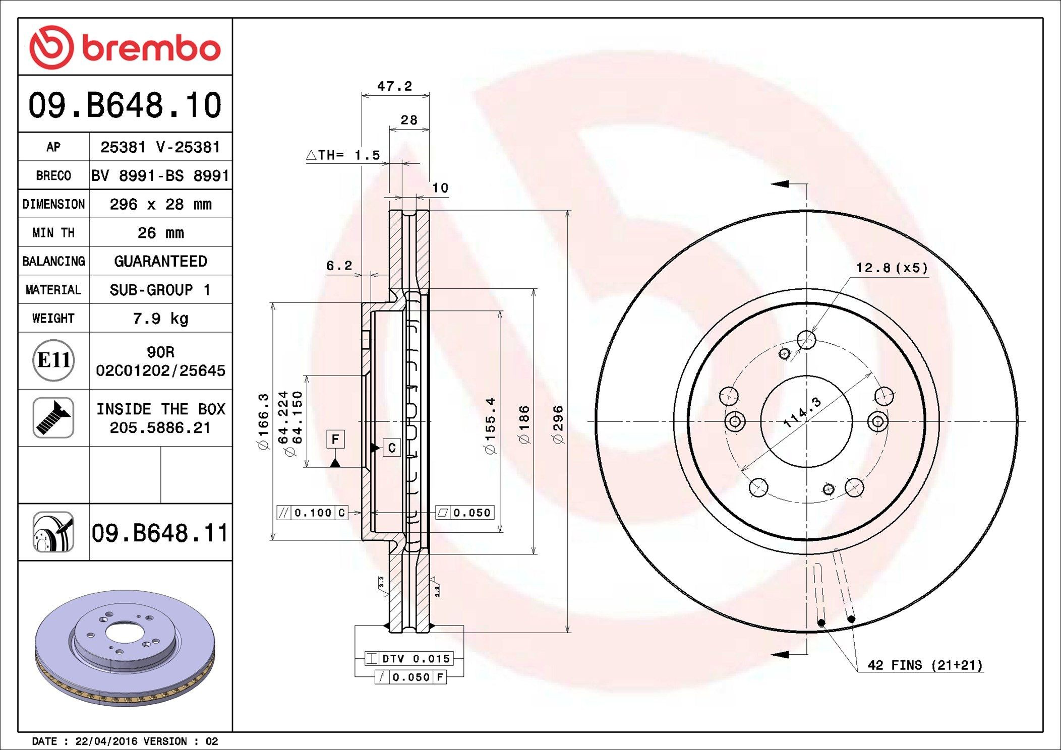 Тормоз дисковый передний Brembo 09B64810 цена, от 67.96 USD