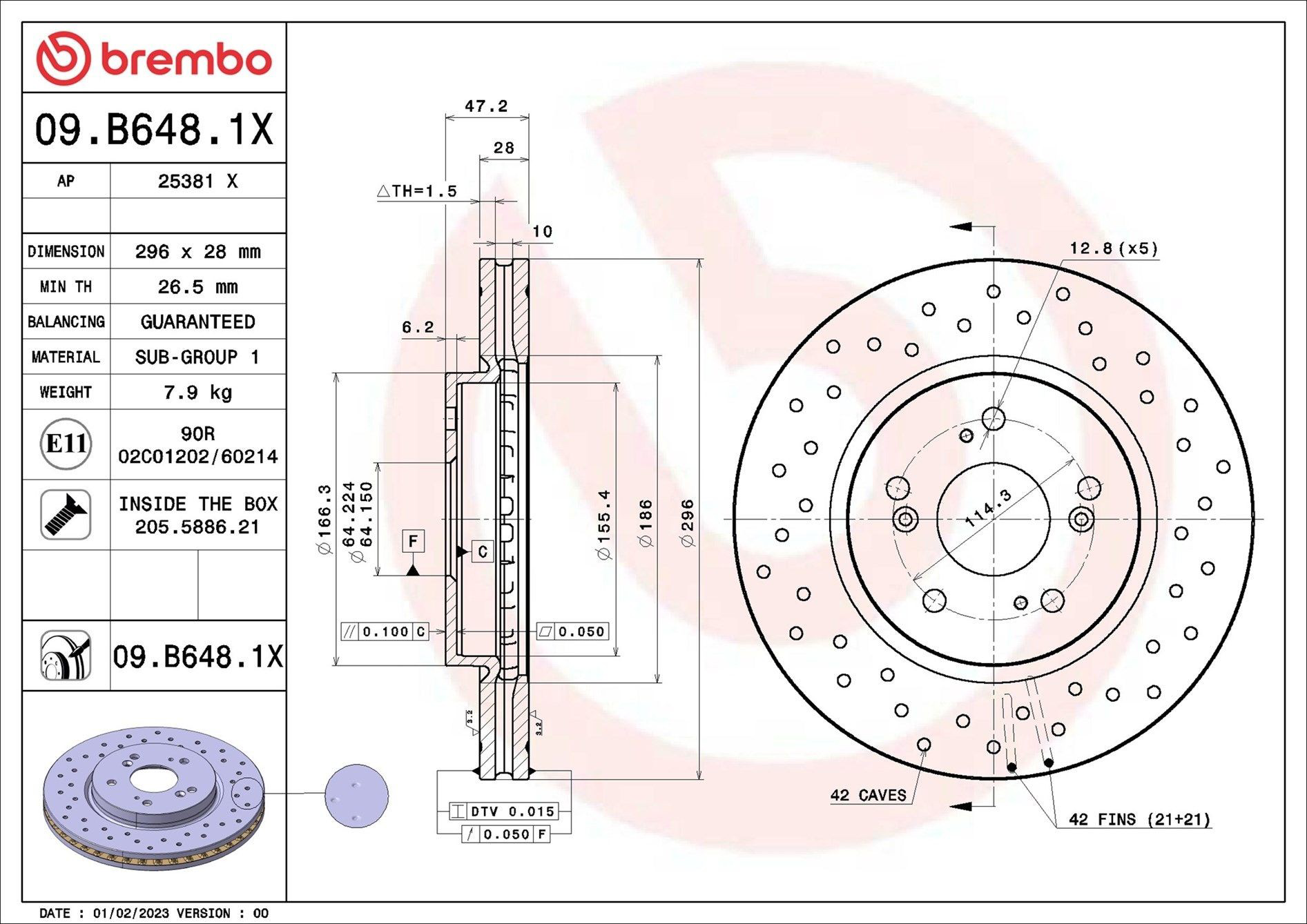 Тормоз дисковый передний Brembo 09B6481X цена, от 46.91 USD