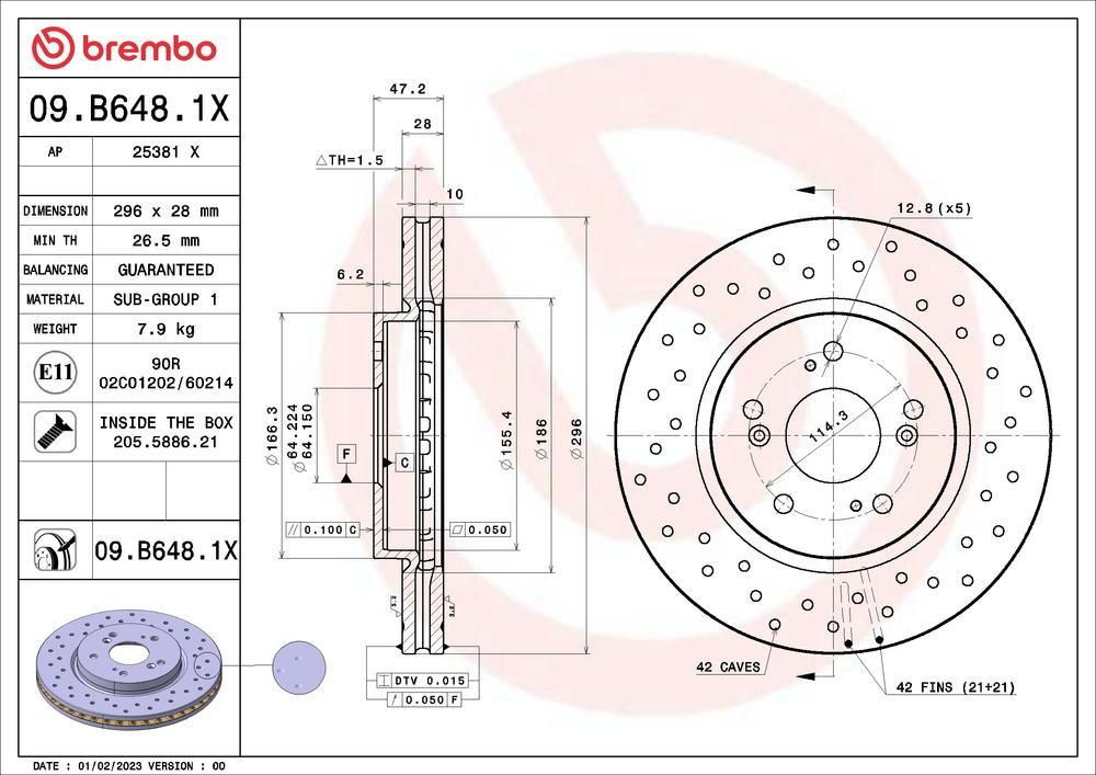 Передние тормозные диски 09B6481X Brembo