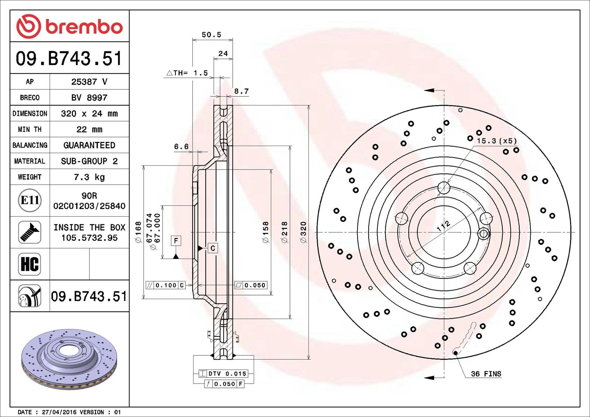 Задний тормозной диск Brembo 09B74351 цена, от 71.64 USD