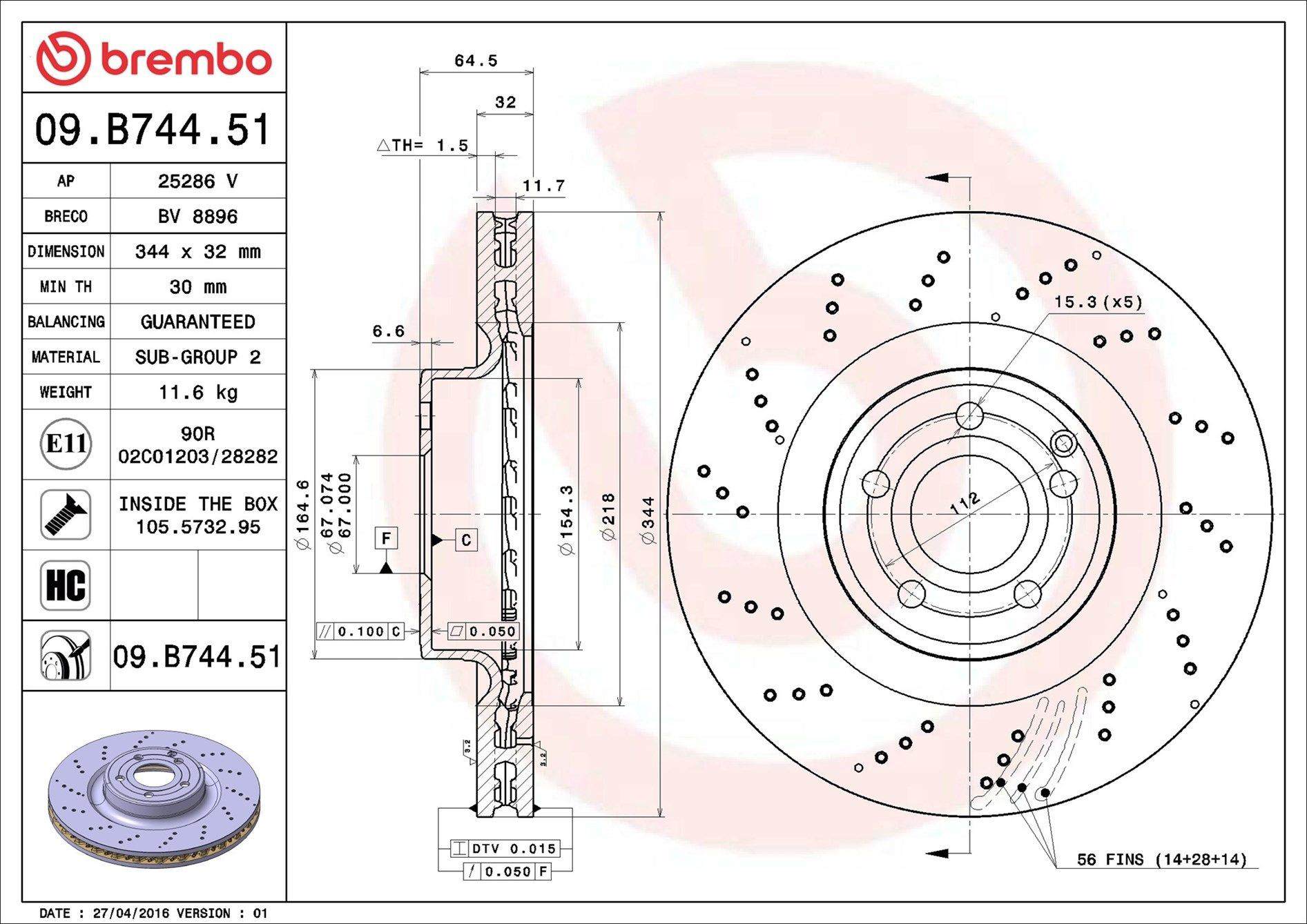 Купить 09B74451 Brembo Ротор тормозной
