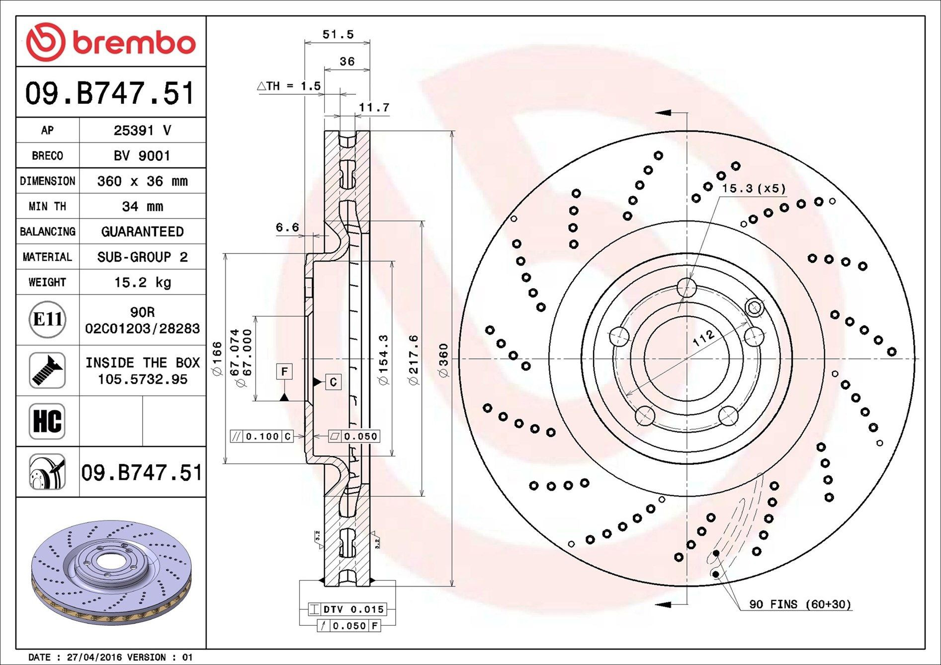 Передние тормозные диски 09B74751 Brembo