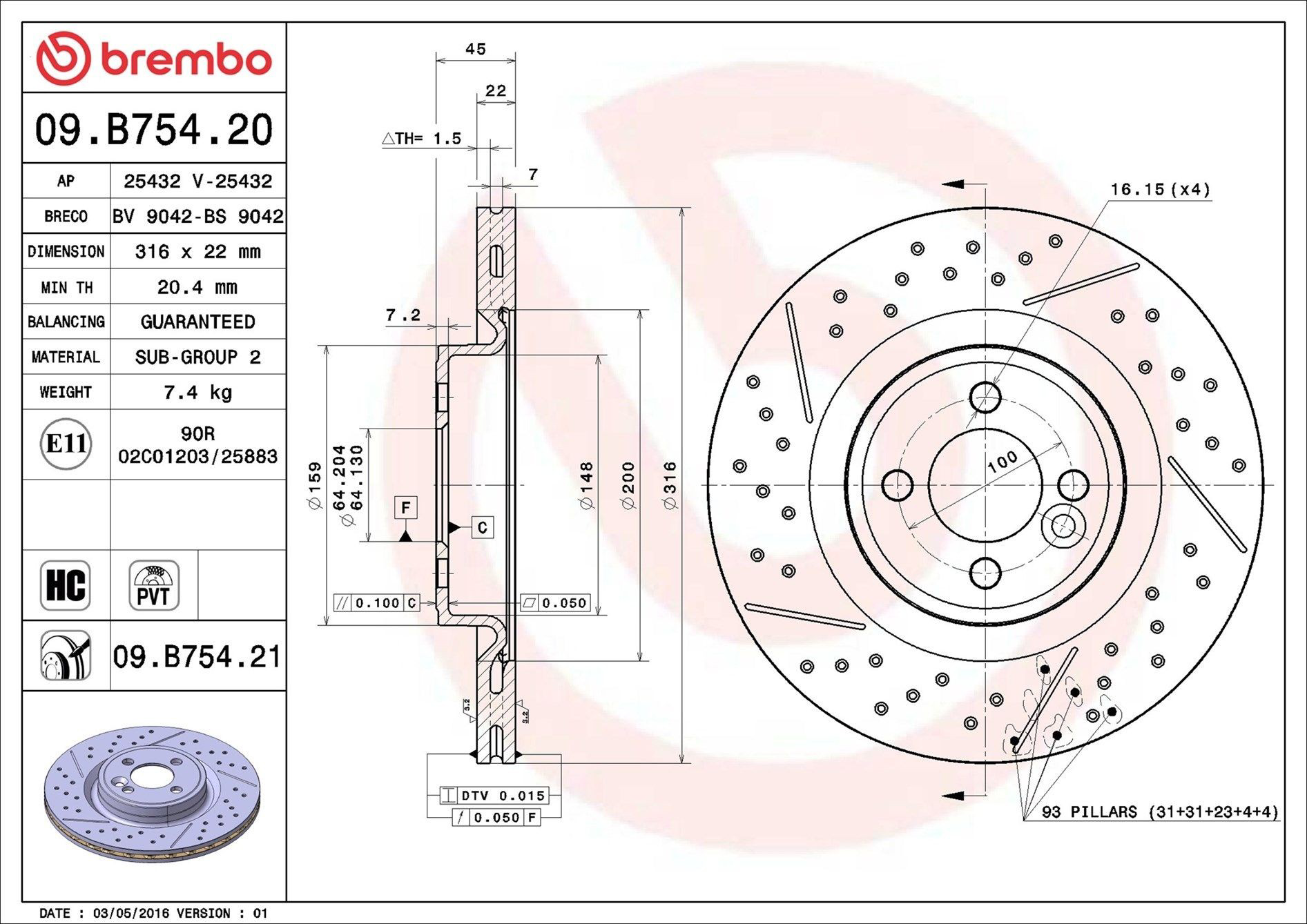 Купить 09B75421 Brembo Ротор тормозной
