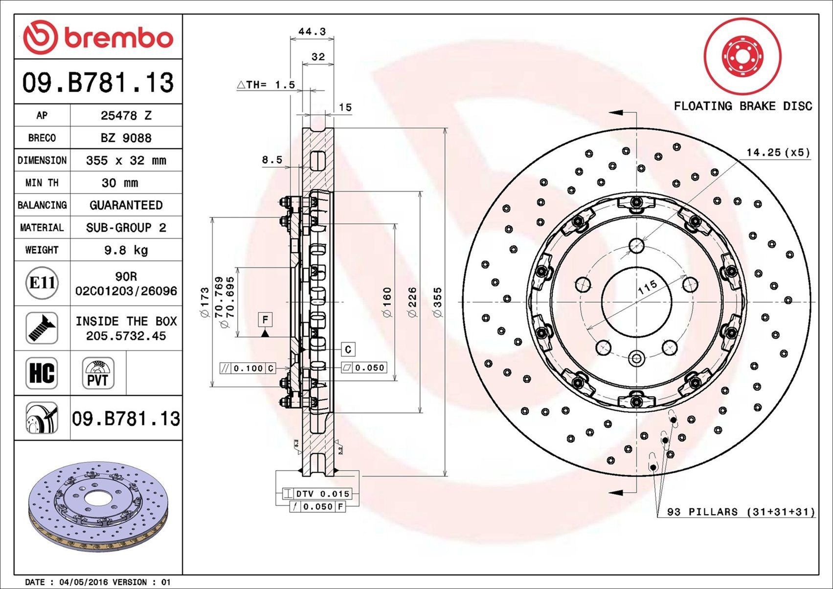 Тормоз дисковый передний Brembo 09B78113 цена, от 468.34 USD