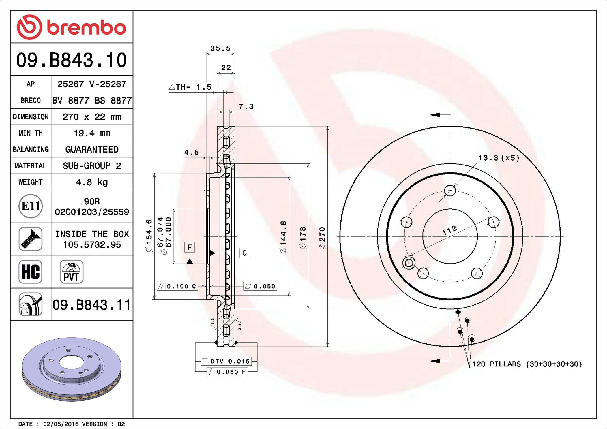 Тормоз дисковый передний Brembo 09B84311 цена, от 25.72 USD