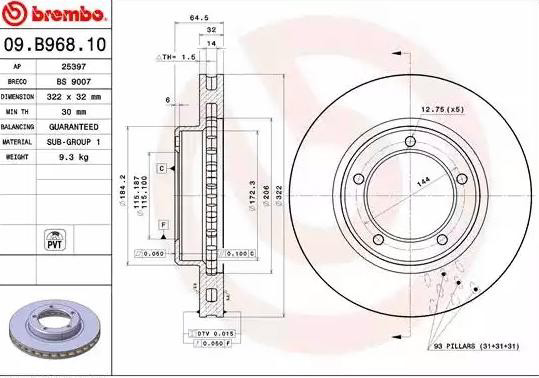 Передние тормозные диски 09B96811 Brembo