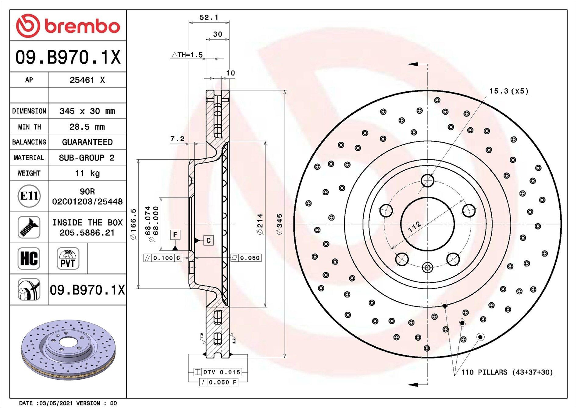 Тормоз дисковый передний Brembo 09B9701X цена, от 129.62 USD