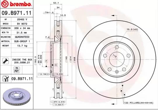Купить 09B97111 Brembo Ротор тормозной