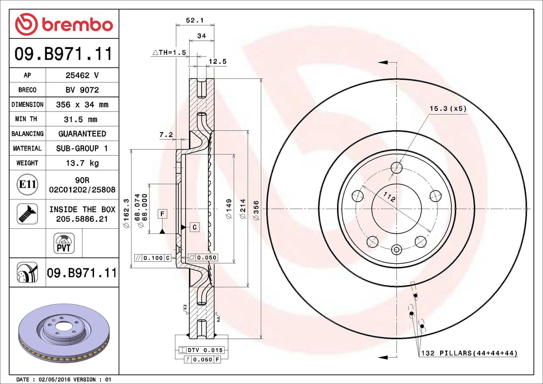 Передний тормозной диск Brembo 09B97111