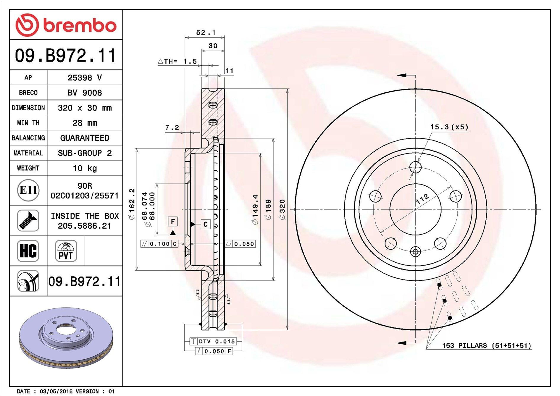 Тормоз дисковый передний Brembo 09B97211 цена, от 97.88 USD