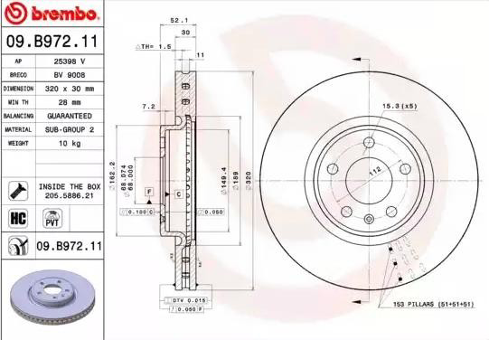 09B97211 Brembo Диск тормозной передний
