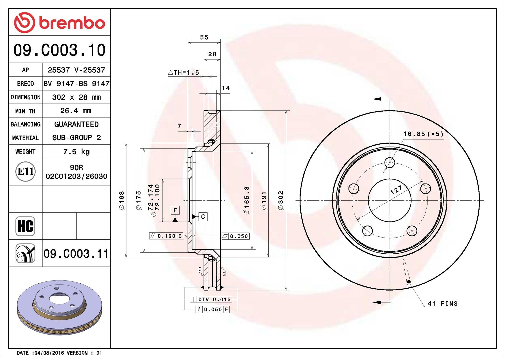 Тормоз дисковый передний Brembo 09C00311 цена, от 69.04 USD