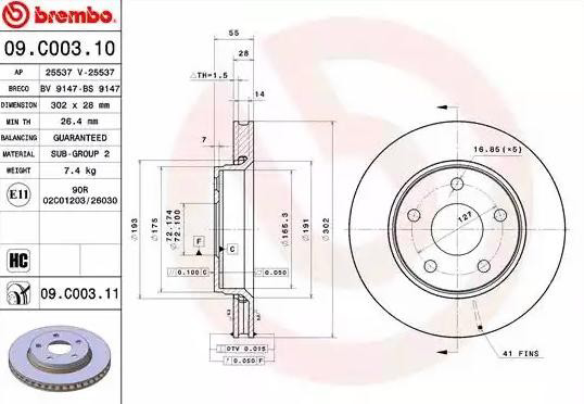 Тормоз дисковый передний Brembo 09C00311 цена, от 69.04 USD