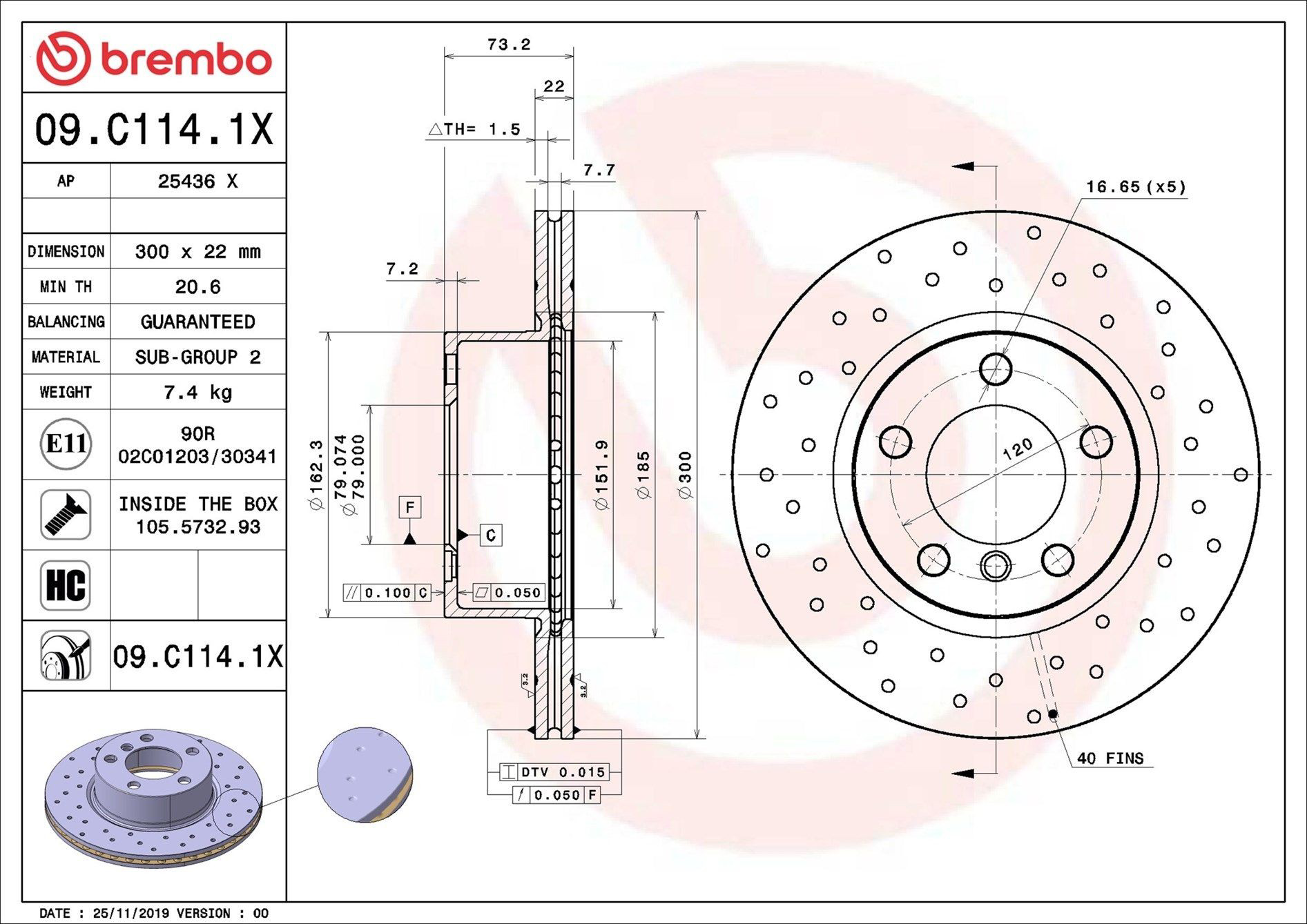 Тормоз дисковый передний Brembo 09C1141X цена, от 73.65 USD