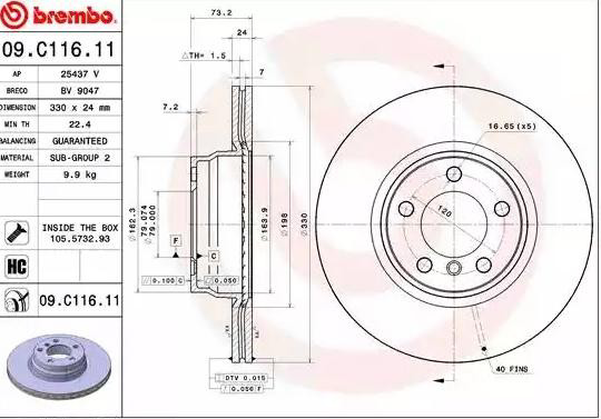 Передний тормозной диск Brembo 09C11611