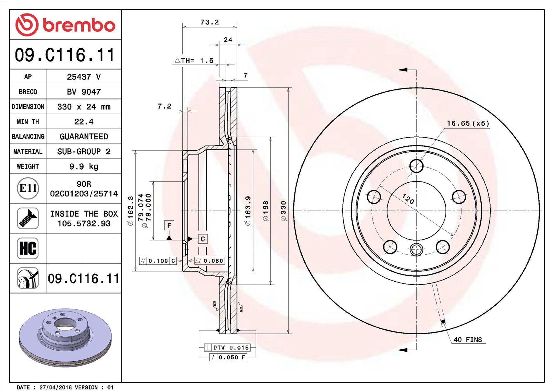 Тормоз дисковый передний Brembo 09C11611 цена, от 90.21 USD