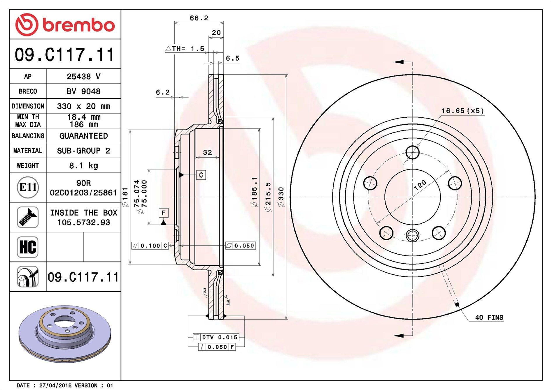 Купить 09C11711 Brembo Диск тормозной задний