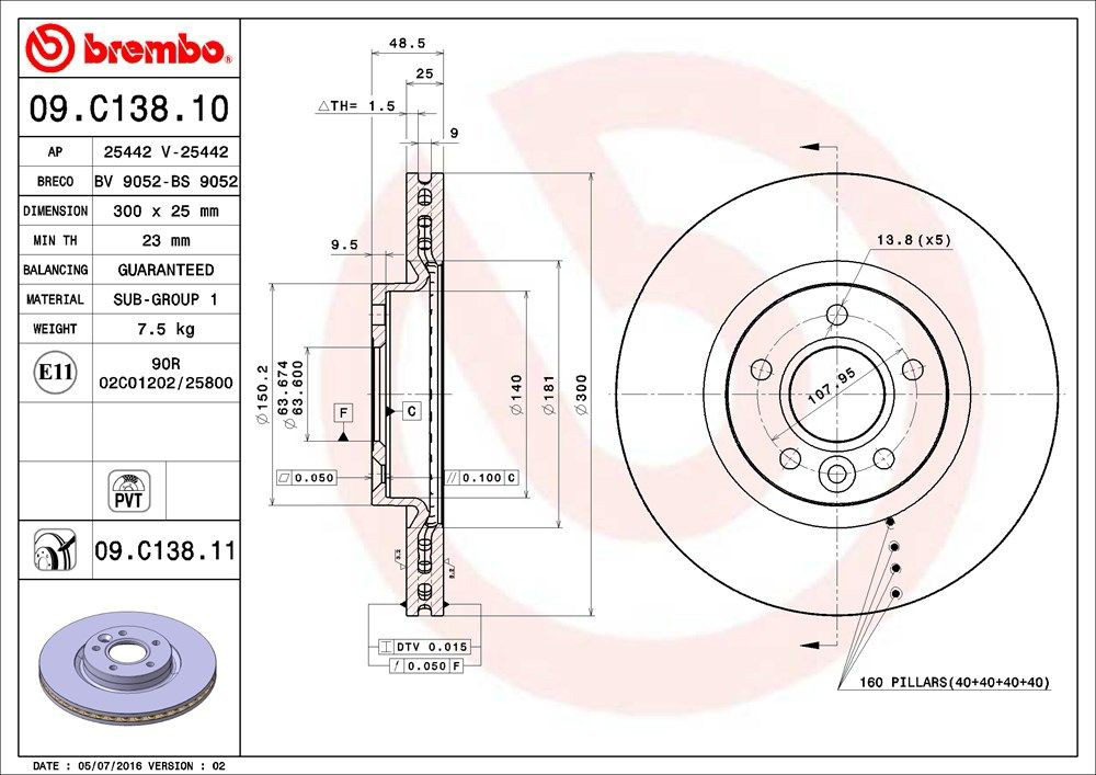 Тормоз дисковый передний Brembo 09C13811 цена, от 58.11 USD