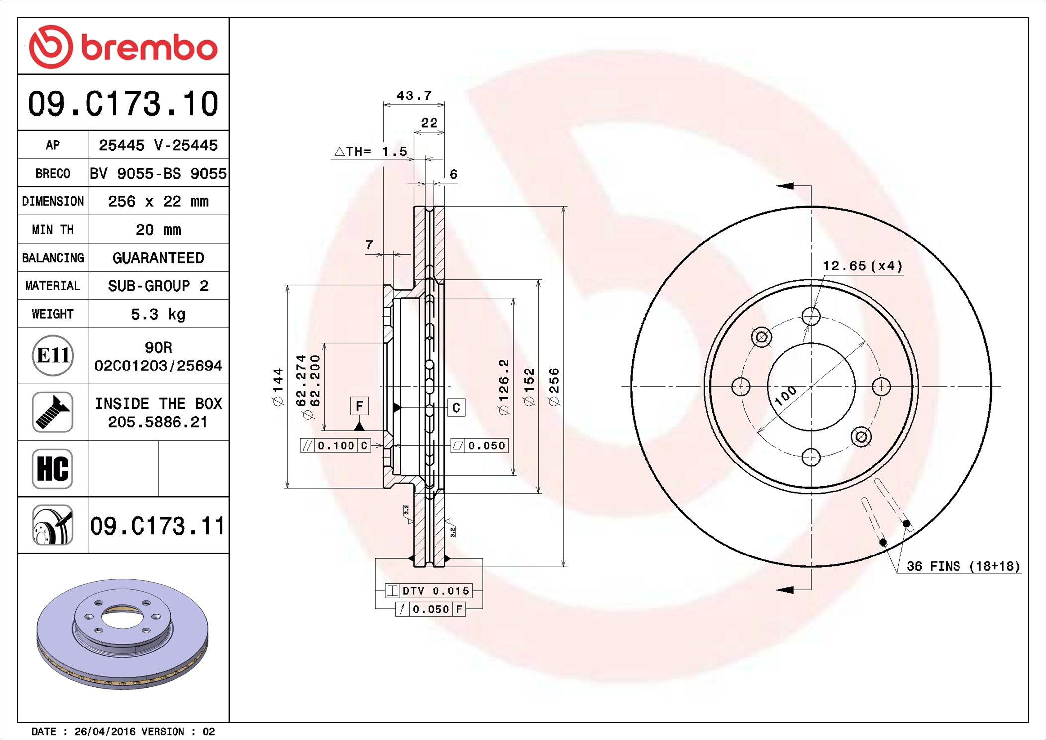 Тормоз дисковый передний Brembo 09C17311 цена, от 36.01 USD