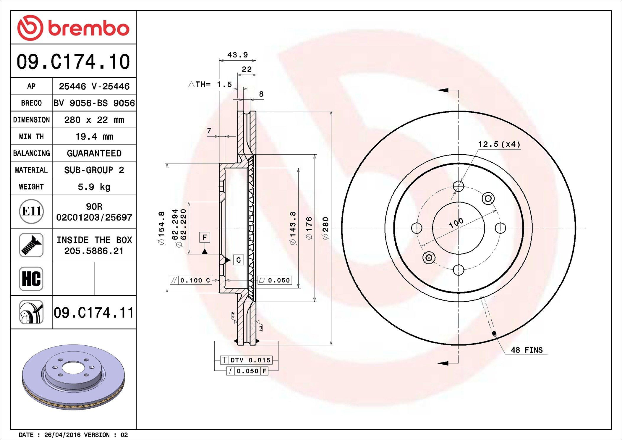 Тормоз дисковый передний Brembo 09C17411 цена, от 60.66 USD