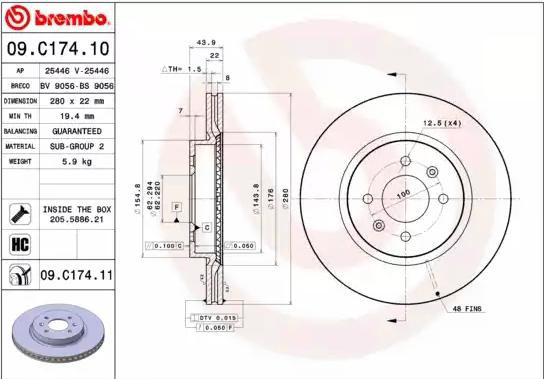 Тормоз дисковый передний Brembo 09C17411 цена, от 60.66 USD