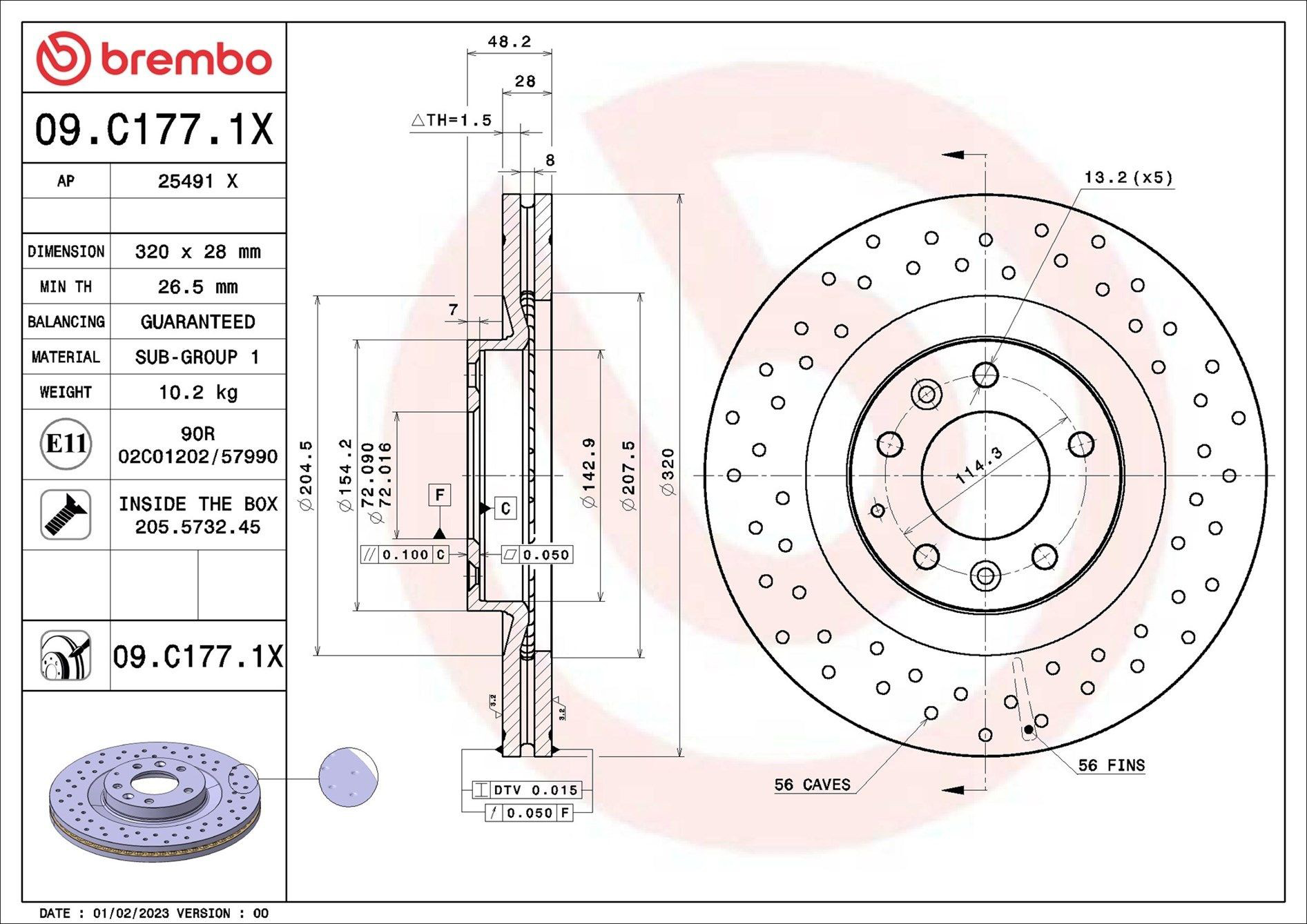 Тормоз дисковый передний Brembo 09C1771X цена, от 63.59 USD