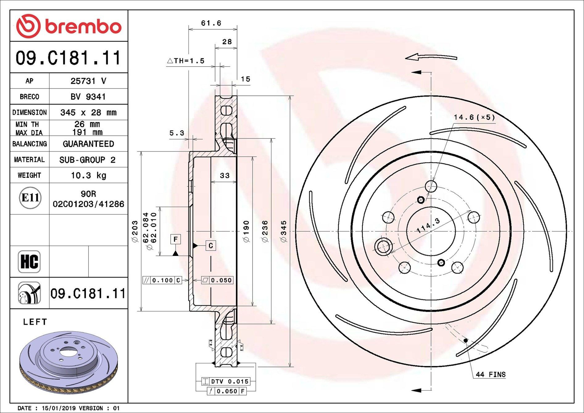 Задний тормозной диск Brembo 09C18111 цена, от 143.23 USD