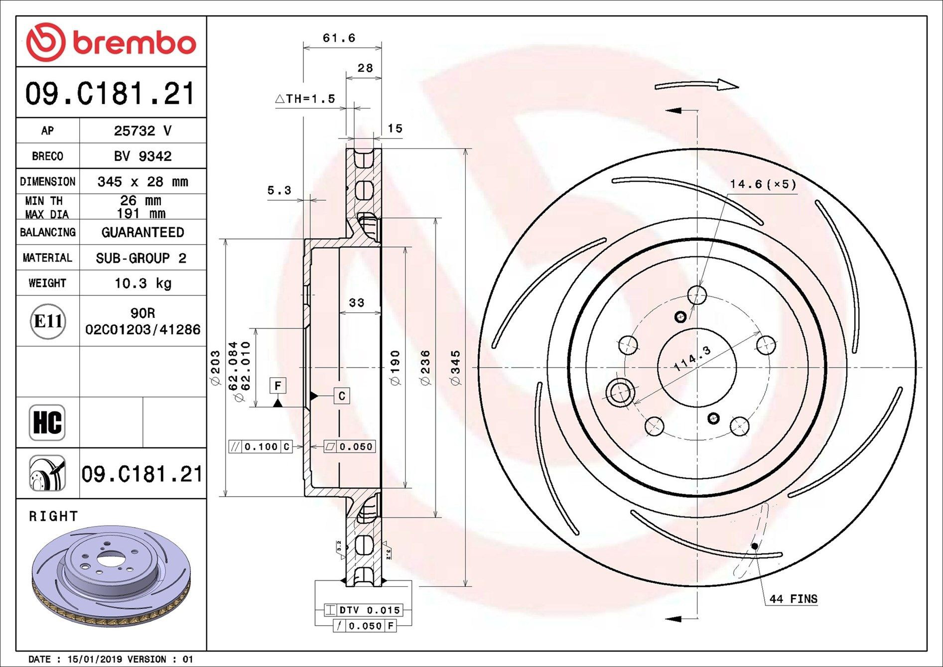 Задний тормозной диск Brembo 09C18121 цена, от 146.18 USD