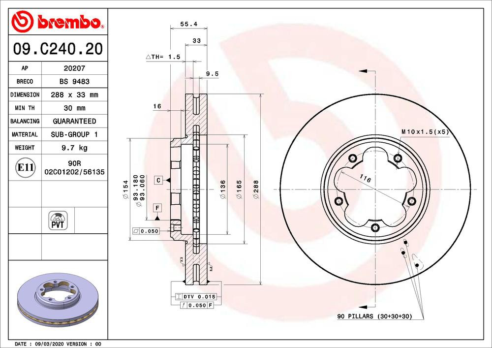 Передние тормозные диски 09C24020 Brembo