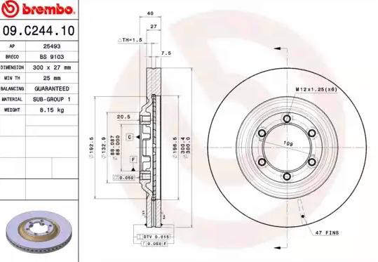 Тормоз дисковый передний Brembo 09C24410 цена, от 68.47 USD