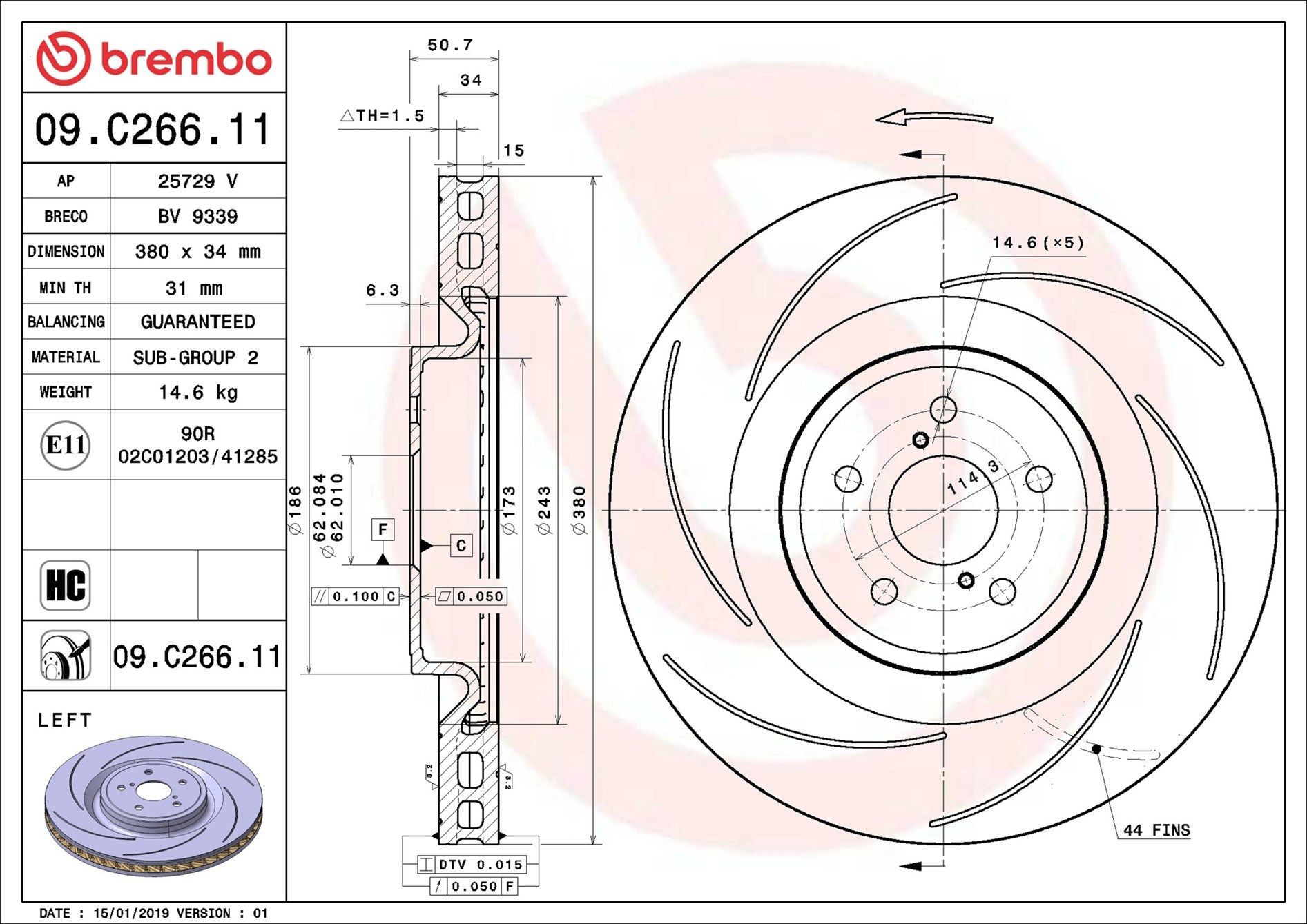 Купить 09C26611 Brembo Ротор тормозной