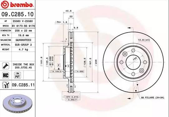 09C28511 Brembo Диск тормозной передний