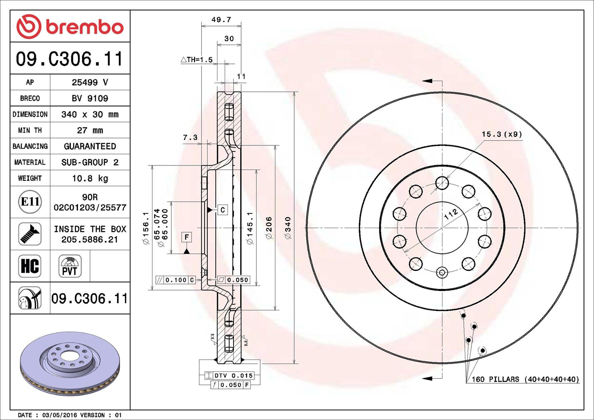 Передний тормозной диск Brembo 09C30611