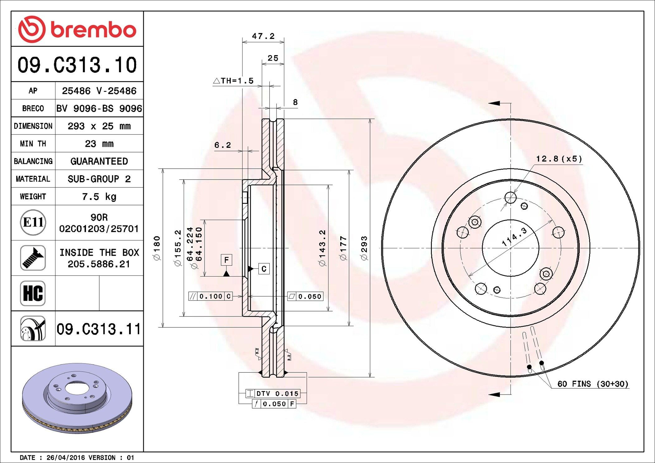 Тормоз дисковый передний Brembo 09C31311 цена, от 69.90 USD
